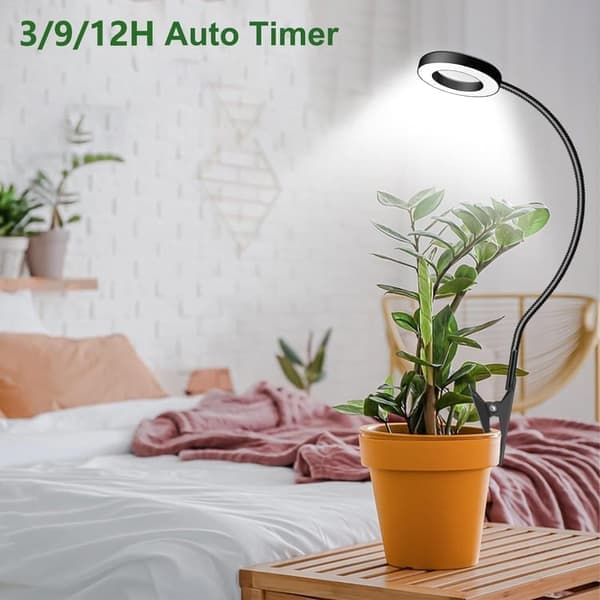 Clip-on Full Spectrum LED Plantelys til Indendørsplanter, Plantelys / Plantebelysning med Justerbar Lysstyrke & Timer, Sort