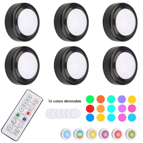 [2F]Led skabslamper Rgb trådløse pucklys under skabsbelysning 16 farver black 6 light-control