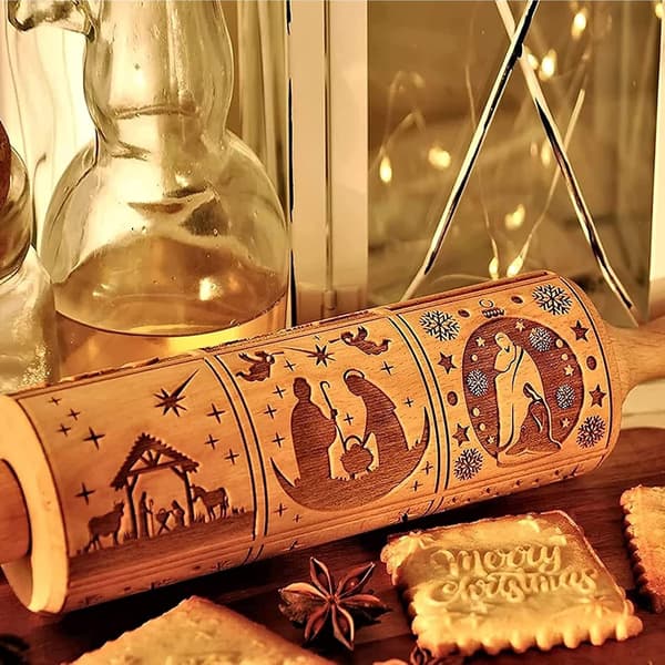 Julepræget kagerulle Prægekagerulle Julekrybbemønster (43*4CM)