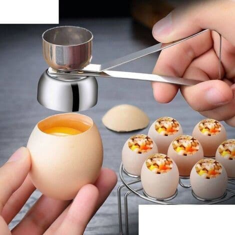 Eggeskallkutter, eggåpner, rå hardkokte egg, kjøkkenredskap, eggåpner, eggeskallkutter (dobbelthode)