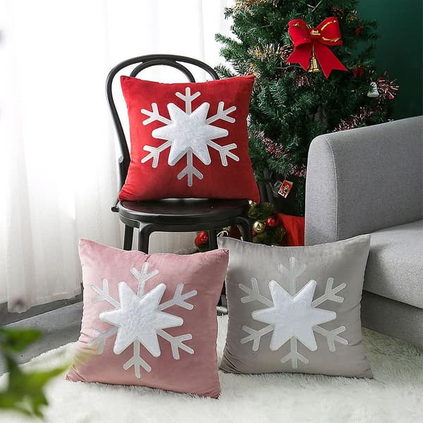 Jul fløyel pute for etui Xmas plysj snøfnugg brodert sofapute C Red