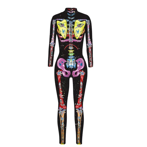 Halloween-kostume til kvinder med dødningehovedprint, langærmet jumpsuit Q4 Q4 S