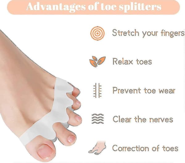 Par med tåskillere i silikon, tåbeskyttelse, hallux valgus-korreksjon