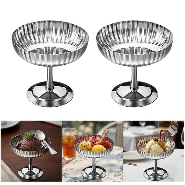 Sokkelbase Sundae Serveringsskålsett, 2-delt dessertkopper i rustfritt stål for iskrem, yoghurt, frukt og bordservering Multi Multi