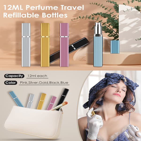 12ml Perfume Travel Refillable Atomizer Bottles, Mini Perfume Spray Bottle, Empty Cologne Spray for Travel and Outings, 5 Pcs
