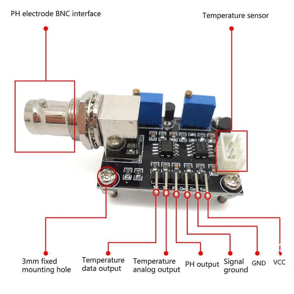 PH0-14 Värdedetekteringssensormodul + PH-elektrodsond BNC för Arduino