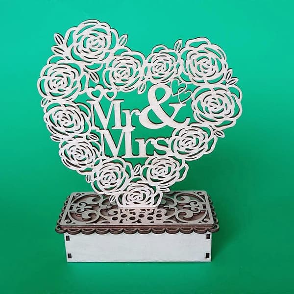 DIY Treutskjæring LED Nattlys Lampe Dekor Mr & Mrs Skilt til Valentinsdagen[2F]