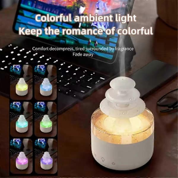 [2F]Cloud Rain Luftfukter Eterisk Olje Aromaterapi Diffuser Stille Tåke Luftfukter med 7 Farger White
