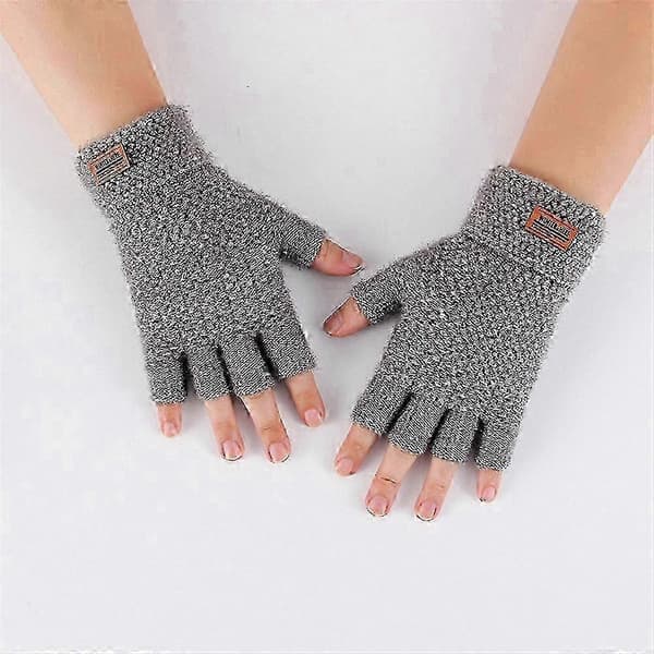 Strikkede halvfingerhansker i alpakkaull for menn for vintervarme light gray