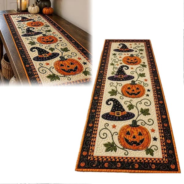 Høst Quiltet Gresskar Bordløper - Rustikk Gårdshus - for Halloween og Høsttakkefest Dekorasjon 120cm B