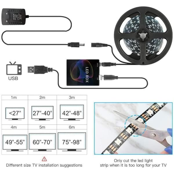 Bakgrunnsbelysning - Ambilight - 30 lysdioder/m - 4m - Flerfarget - Interiør - Elektrisk