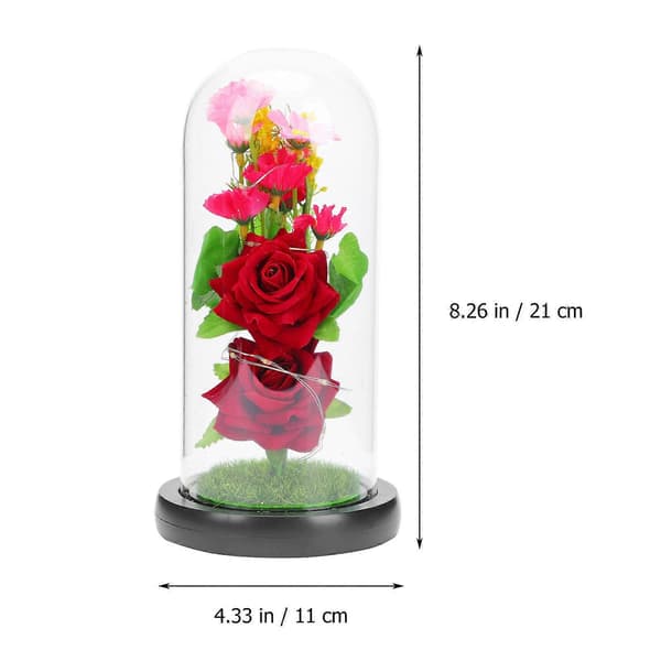 1 st romantisk simulerad blomma med LED-lampor i glaskupol, blomsterprydnadspresent [2F]