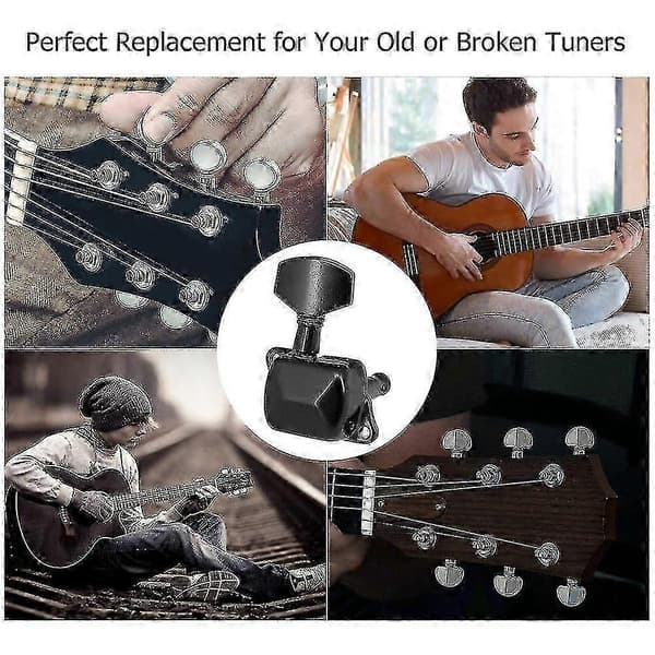 Gitarrsträngstämskruvar Halvslutna Stämskruvar Stämapparater För Elgitarr Akustisk Gitarr (6 Höger, Silver) N Black 6R