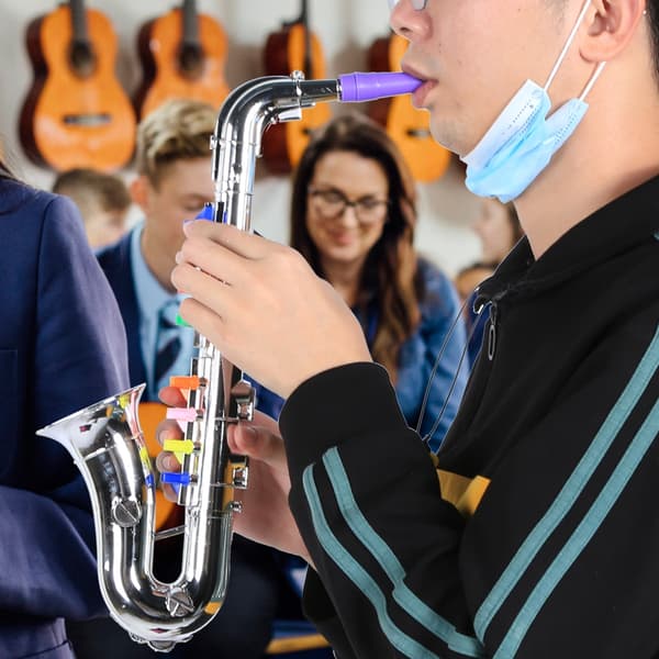 [2F]Mini Plast Saxofon Legetøj til Børn Sølv Musikinstrument Gave