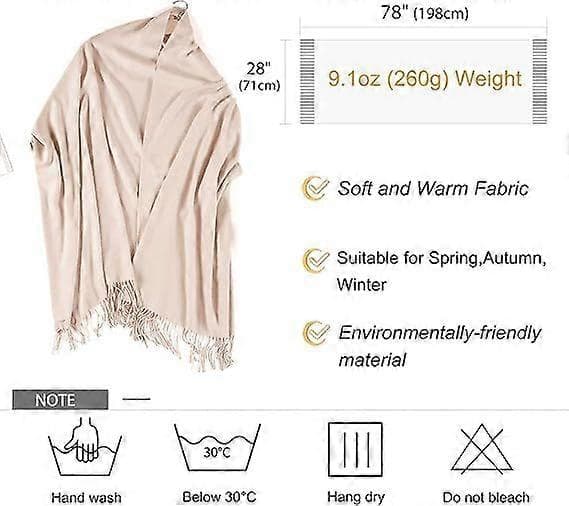 Kasjmirskjerf Pashmina Dame 78\"x28\" Ekstra Store Kasjmirskjerf for Vinter-lingling Dark Beige