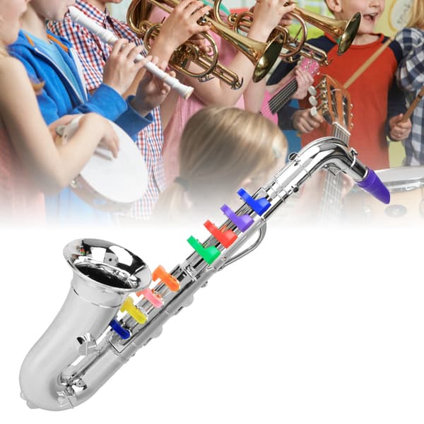 [2F] Mini saksofonleketøy i plast for barn, sølvfarget musikkinstrumentgave