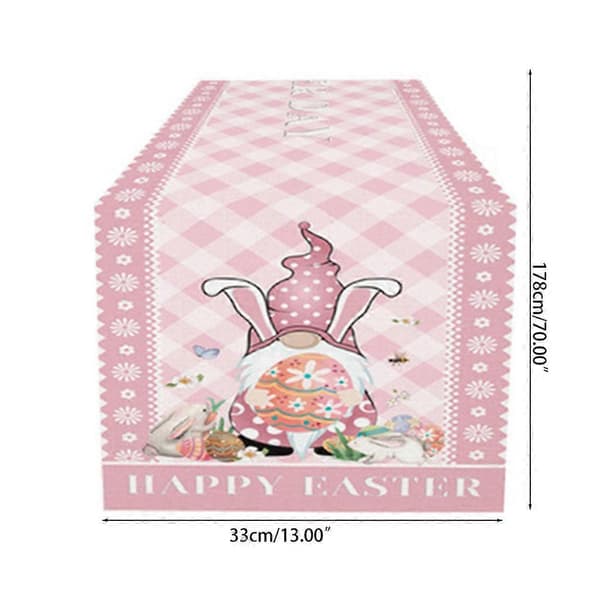 Påske Gnome Trykt Bordløper Bomull Lin Duk Trekk Hjem Fest Dekor Gnome-Pink Plaid Easter Egg