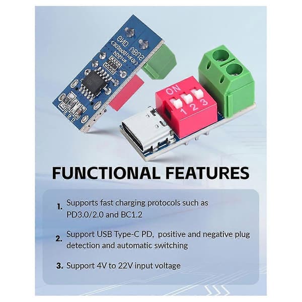 USB-C PD Trigger Board -moduuli PD/QC-syötti pikalataus USB Type-C - 12V nopea laturi virta O 2pcs