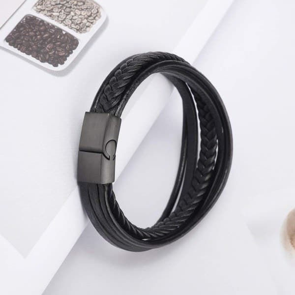 Herrarmband Äkta läder flätat armband med magnetlås 22cm 22cm