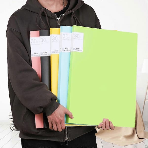 A2 A3 4K Displaymapper Presentasjonsmappe med Plastlommer Porteføljemappe for Kontor Transparent yellow A3 30 pages
