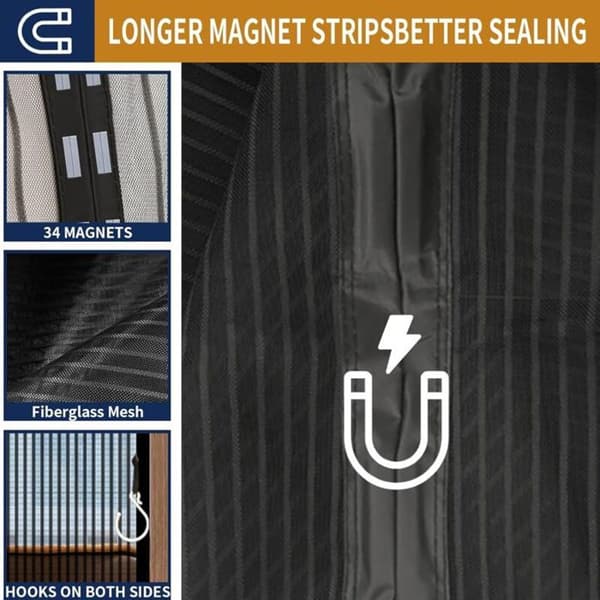 140x240cm Magnetisk Myggenet til Dør, Netgardin, Magnetisk Forsegling Top-til-Bund med Automatisk Lukning - Sort