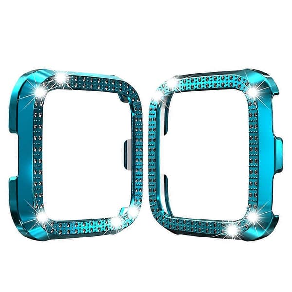 För Fitbit versa / versa lite PC Dubbelradig Diamantbesatt Skyddsskal (Svart) Rock Teal