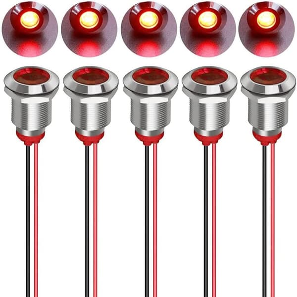 [2F]5 stk 12mm LED metallindikator 110V-220VAC lys vanntett