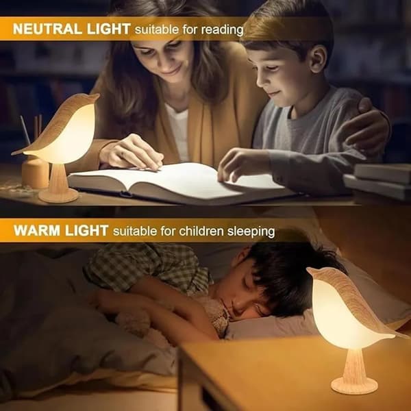 15 cm Brown Bird LED Night Light, USB LED Desk Lamp, Bedside Lamp, Touch Ambient Lighting