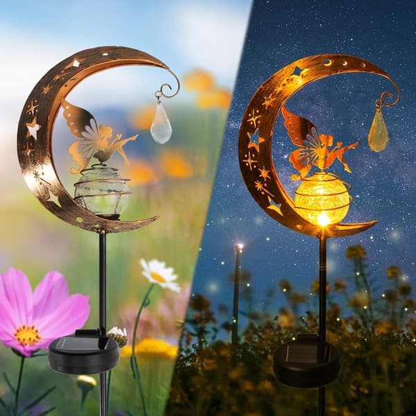 Sunshine smile hagedekorasjon for hageplen måne solcellelys hage, utendørs solcelle, LED-glasskule hage