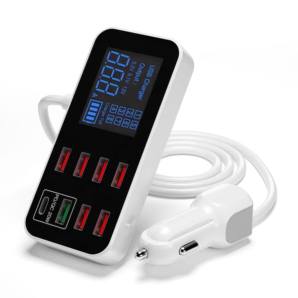 [2F]Biloplader, A9S Mini Hurtigoplader til Bil 8 Port Multi USB LCD Skærm 12V Telefonoplader USB Hub til Telefon Tablet DVR