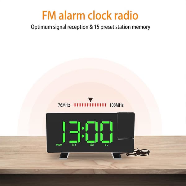 Dimbar Digital LED Projektor Snooze Väckarklocka FM Radio Timer Projektion B