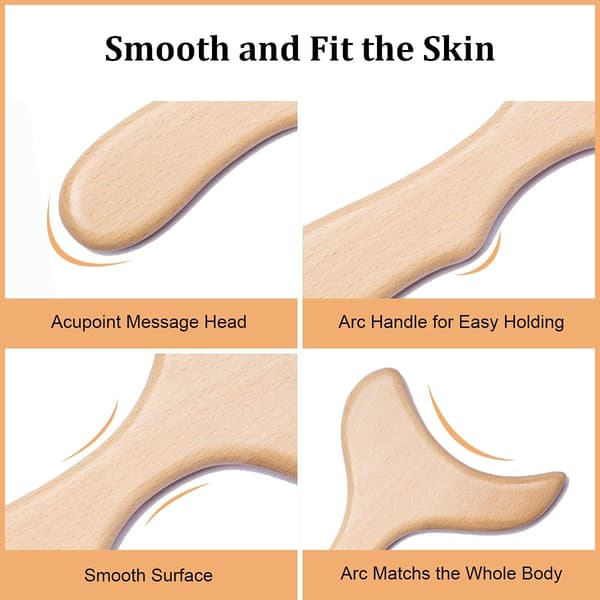 Gua Sha lymfemassageapparat af træ, velegnet til krop, ryg og nakke