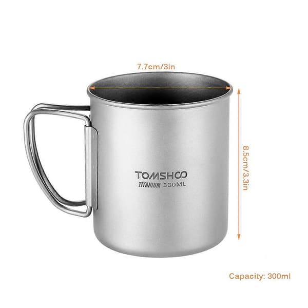TOMSHOO 300ml Titaniummugg Utomhus Bärbar Camping Picknick Vattenmugg med Fällbart Handtag Camping Picknick Vattenmugg
