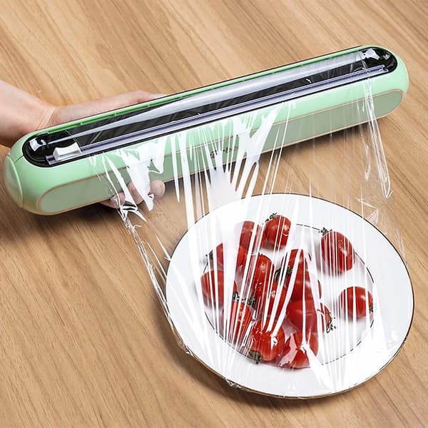 Gjenbrukbar plastfoliedispenser med skyvekutter Army Green