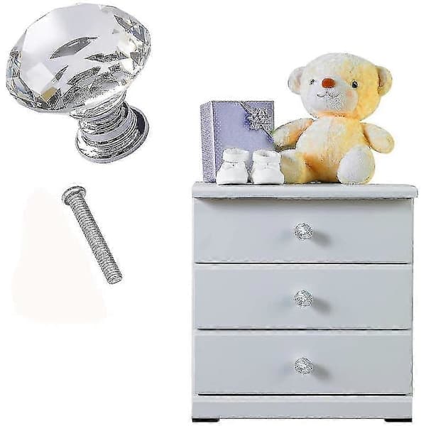 12 stk. 30 mm krystalglas skabskommode knop diamant skuffehåndtag trækker