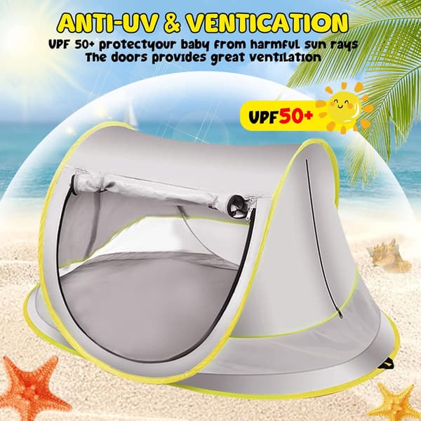 [2F]Baby Pop-Up Strandtält, med UV-skydd 50+, Vattentätt, Vikbart (Rosa)