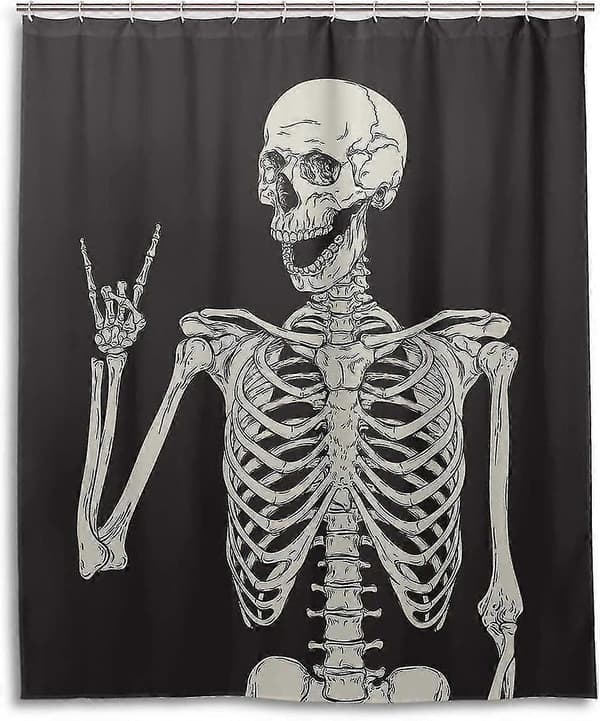 [2F]Rock Skull Skeleton Love Music Duschdraperi Polyester Vattentät Candy Skull Sol Svart