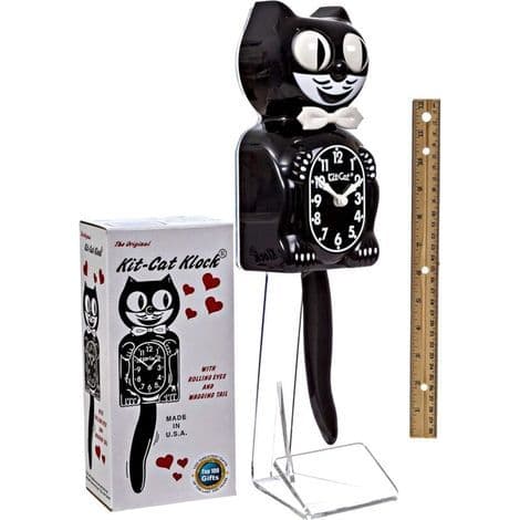 Lille klassisk sort ur, 32,4 cm (12,75 tommer), med rullende øjne og logrende hale