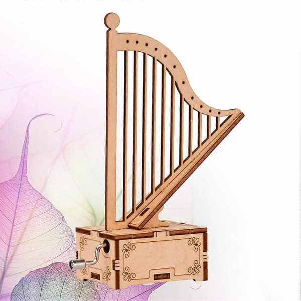 [2F]Handarbete Speldosa Harpa Form Speldosa Trä Speldosa Monterad Speldosa för Barn