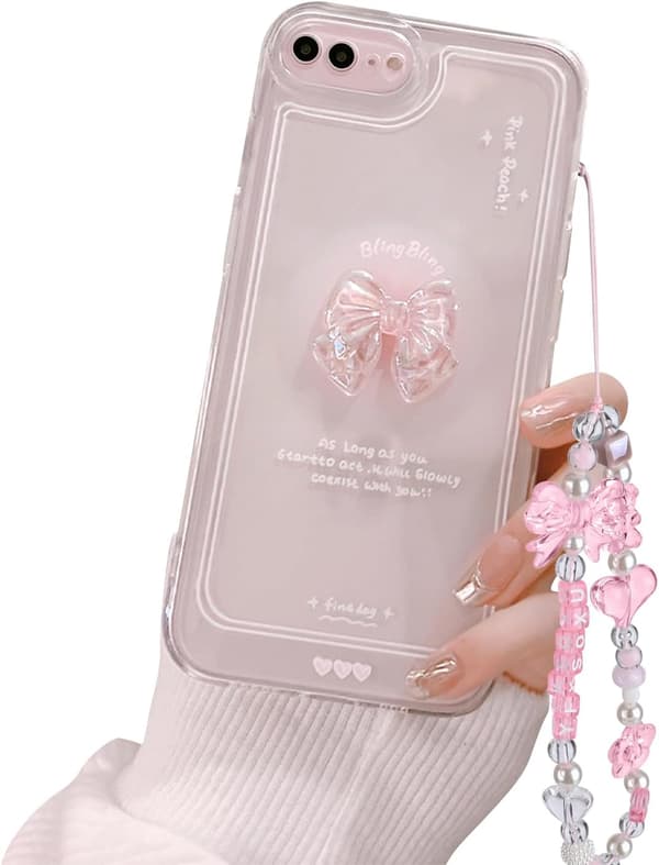 Søt 3D Rosa Rosett Ultratynt Klart Glitter Telefondeksel for iPhone, Stilig Damedesign—2f iPhoneXR