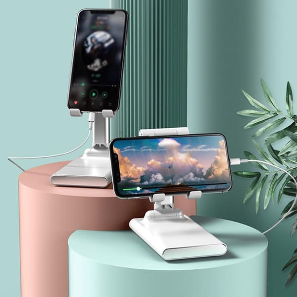 Sammenleggbart mobiltelefonstativ, stabilt bordstativ, telefonholder, minifeste White