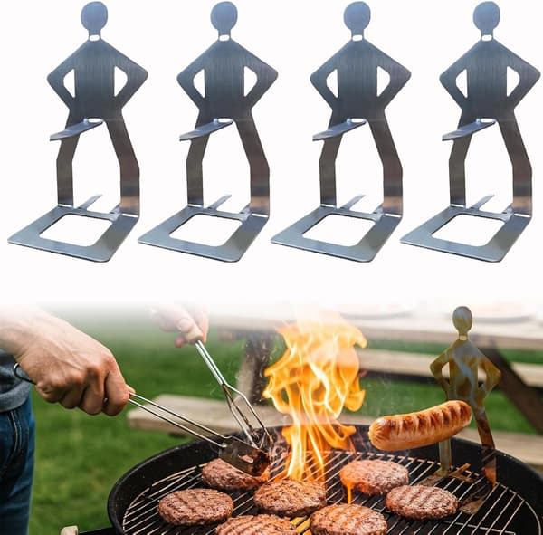 [2F]4-pak grilltilbehør pølseholder bærbar grillrist rustfrit stål