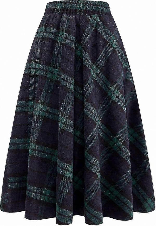 Dame højtaljet nederdel, A-formet vinternederdel, retro uld, afslappet, foldet talje, varm lang nederdel medium Medium Long Green