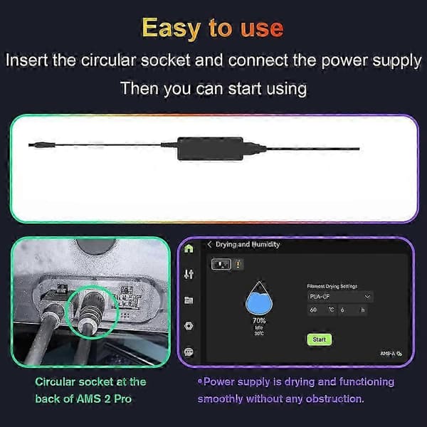 For Bambu Lab AMS 2 Pro strømforsyningsadapter for Bambu AMS 2 Pro svitsjeadapter 3D-skriverdeler EU-plugg Black Uk plug