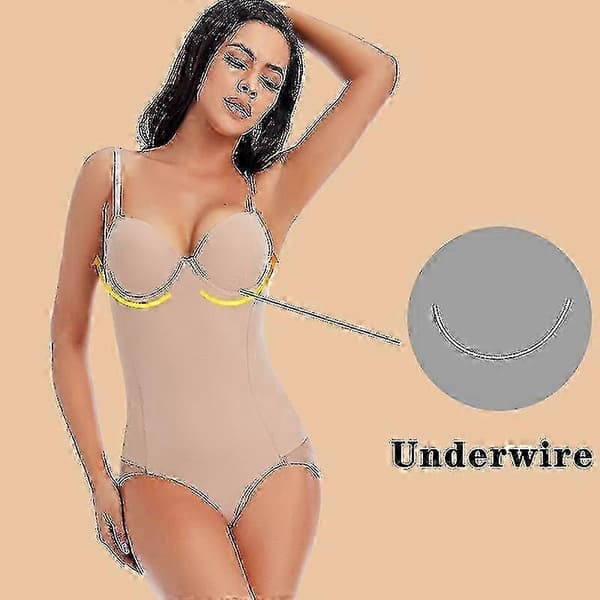 Dame-underwire hvit shapewear stretch ensfarget silkeaktig undertøy bodysuit S
