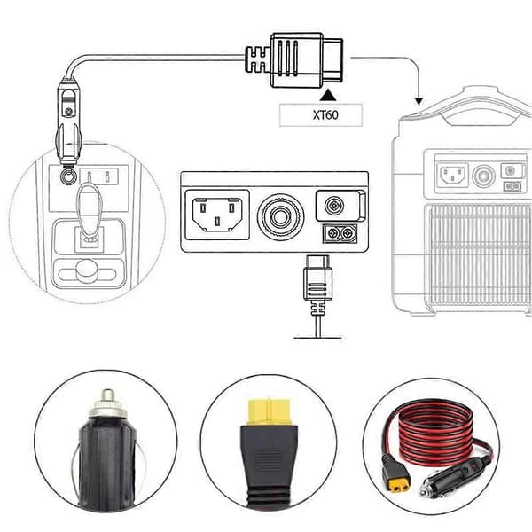 [2F]12AWG Bil Cigarettænder til XT60 Adapterkabel til ALLPOWERS R600 R1500 R2500 S2000 Pro Ecoflow Delta/River An Black   red