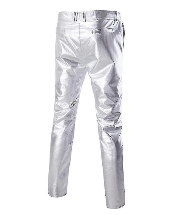 Herre Lyse Bronzefarvede Casual Læderbukser med Medium Talje Silver L