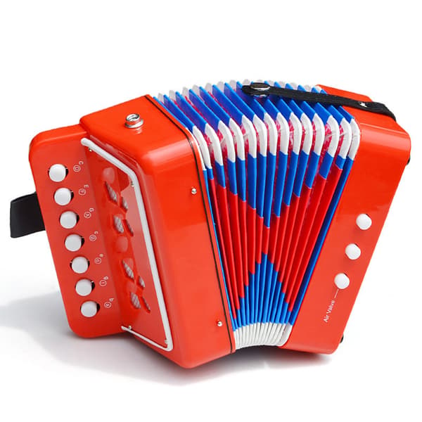 [2F] Harmonikalegetøj til børn, harmonika, musikinstrument, 2 bas, 7 tangenter, til børn, spædbørn, rød