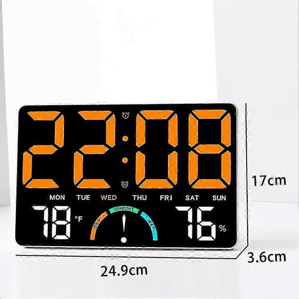 Digital väggklocka med stor LED-display, datum, temperatur och luftfuktighet, modern elektrisk väggklocka för sovrum, klassrum C White light