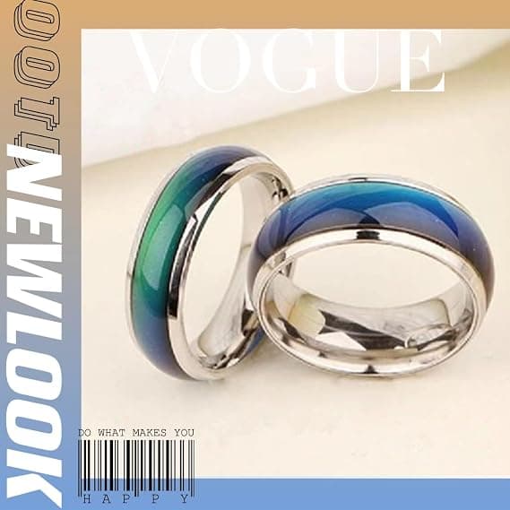 【2F】Følelsesmæssig magisk ring, rustfri stålring til kvinder, farveskiftende ring efter humør, farverig og trendy parringring